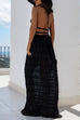 Rebadress Frilled Halter Open Back Crop Top and Pleated Maxi Skirt Set