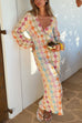 Rebadress V Neck Lantern Sleeves Geometric Print Maxi Dress