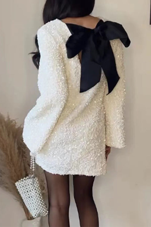 Rebadress Long Sleeves Bow Back Sequin Party Dress