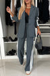 Rebadress Patchwork Notch Lapel Pocketed Blazer Elastic Waist Wide Leg Pants Casual Set