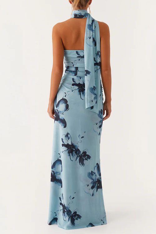 Rebadress Strapless Tube Floral Print Bodycon Maxi Dress