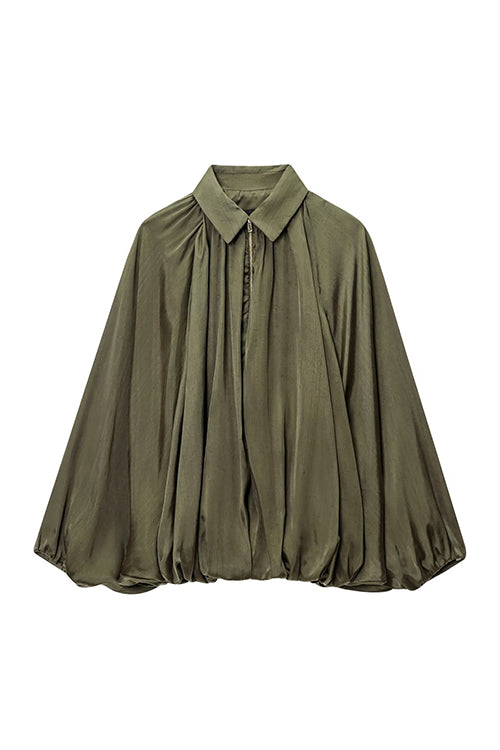 Rebadress Lapel Batwing Sleeves Zip Up Bomber Jacket