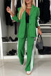 Rebadress Patchwork Notch Lapel Pocketed Blazer Elastic Waist Wide Leg Pants Casual Set