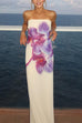 Rebadress Elegant Strapless Floral Print Maxi Dress