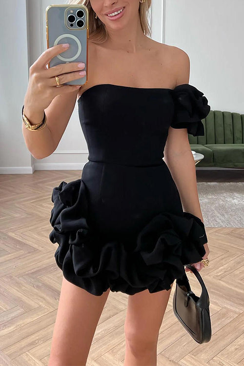 Rebadress One Shoulder Flounced Bottom Mini Bodycon Dress