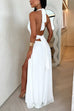 Rebadress Deep V Neck Halter Tie Knot Backless Slit Maxi Dress