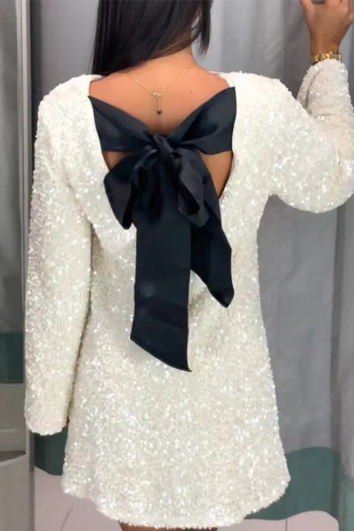 Rebadress Long Sleeves Bow Back Sequin Party Dress