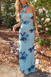 Rebadress Strapless Floral Print Mesh Bodycon Maxi Dress