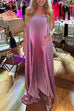 Rebadress Strapless Tube Gradient Ombre Satin Maxi Party Dress