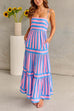 Rebadress Spaghetti Strap Tiered Color Block Striped Maxi Dress