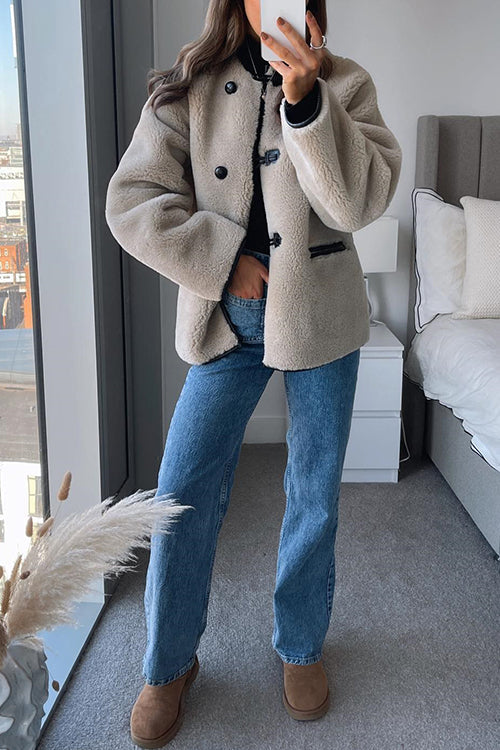 Rebadress Button Down Pocketed Faux Fur Fleece Coat