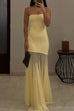 Rebadress Strapless Tube Flare Mesh Maxi Party Dress