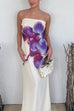Rebadress Elegant Strapless Floral Print Maxi Dress