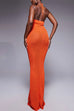 Halter Backless Hollow Out Knit Bodycon Maxi Dress