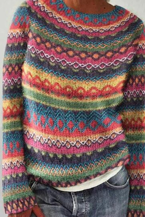 Rebadress Crewneck Vibrant Rainbow Chunky Knit Sweater(in 4 Patterns)