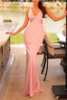 Rebadress V Neck Back Tie Bow Cut Out Satin Maxi Dress