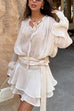Rebadress Long Sleeves Lace-up Tie Waist Ruffle Mini Dress