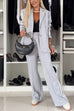 Rebadress Patchwork Notch Lapel Pocketed Blazer Elastic Waist Wide Leg Pants Casual Set