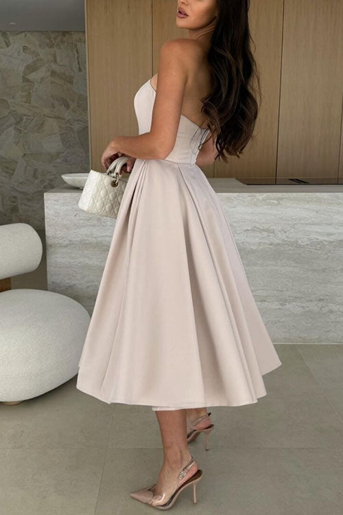 Rebadress Strapless Open Back Waisted Swing Midi Dress