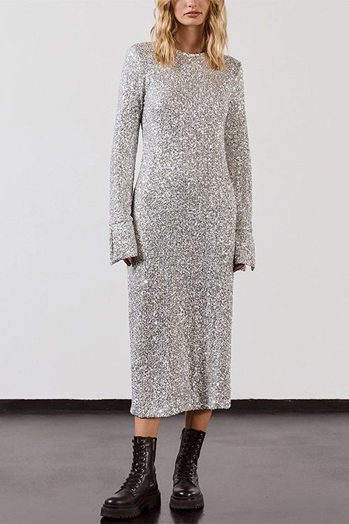 Rebadress Long Sleeves Back Cut Out Sequin Midi Dress
