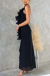 Rebadress One Shoulder Slit Ruffle Mesh Maxi Dress