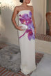 Rebadress Elegant Strapless Floral Print Maxi Dress