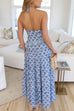 Rebadress Halter Cut Out Backless Frill Trim Floral Print Maxi Dress
