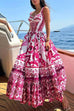 Rebadress V Neck Waisted Floral Print Swing Maxi Cami Dress
