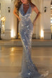Rebadress Halter Cowl Neck Open Back Sequin Maxi Party Dress