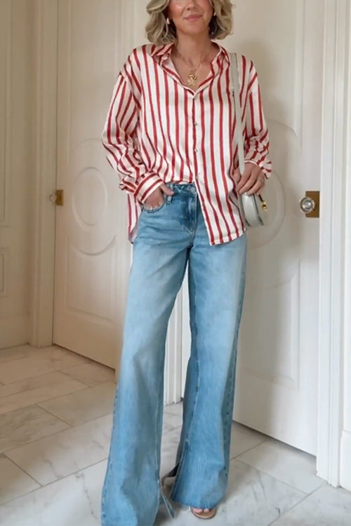 Rebadress Long Sleeves Button Down Striped Blouse Shirt