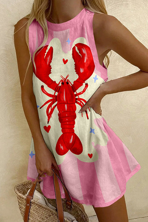 Rebadress Sleeveless Lobster Print Mini Dress
