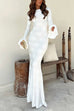 Rebadress Bell Long Sleeves Backless Lace-up Shell Print Maxi Dress