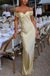 Rebadress Off Shoulder Backless Cut Out Satin Maxi Dress