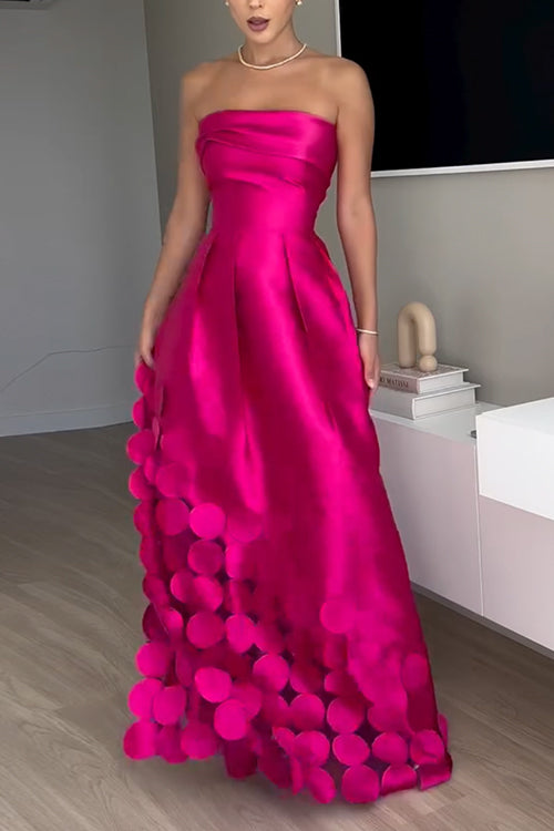 Rebadress Strapless Waisted Polka Dot Applique Maxi Party Dress
