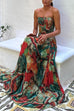 Strapless Smocked Ombre Print Swing Maxi Dress