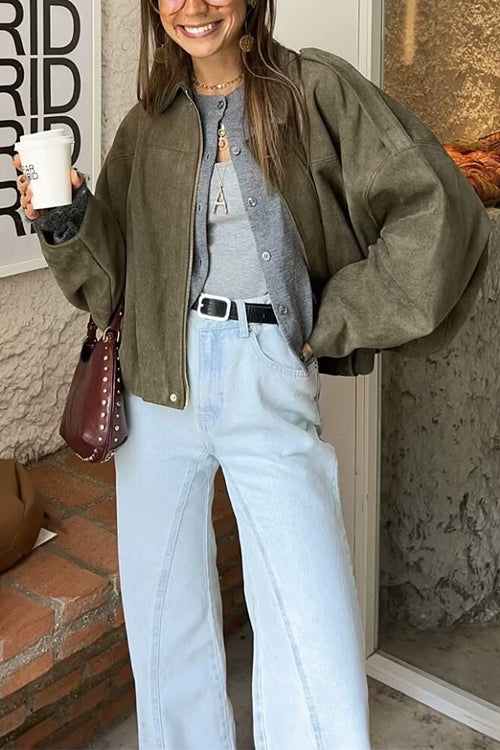 Rebadress Lapel Zip Up Trendy Bomber Jacket