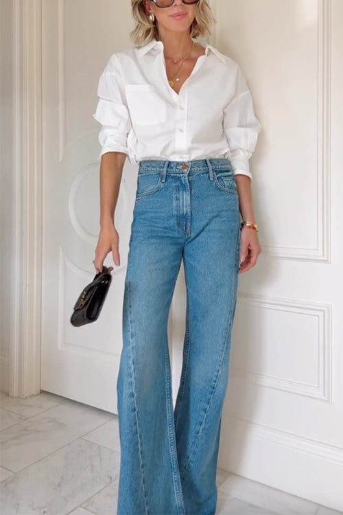 Rebadress Lapel Long Sleeves Button Up Blouse Shirt