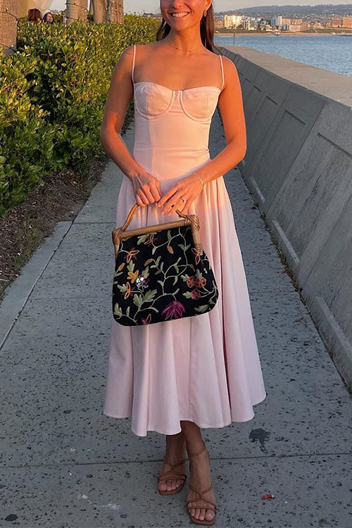 Rebadress Spaghetti Strap Pocketed Corset Swing Midi Dress