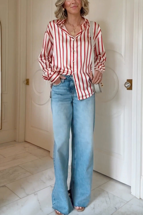 Rebadress Long Sleeves Button Down Striped Blouse Shirt