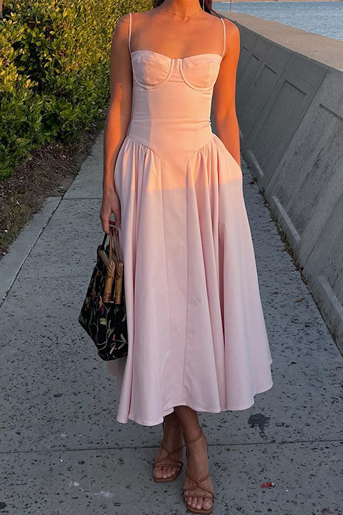 Rebadress Spaghetti Strap Pocketed Corset Swing Midi Dress