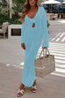 Rebadress V Neck Long Sleeves Backless Crochet Hollow Out Knit Maxi Dress