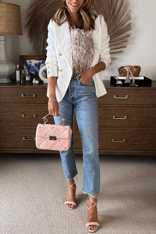 Rebadress Strapless Faux Feather Crop Top