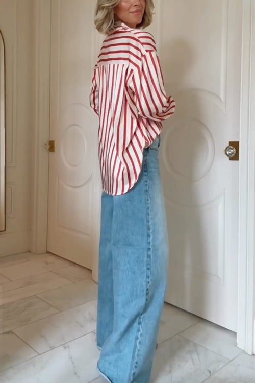 Rebadress Long Sleeves Button Down Striped Blouse Shirt