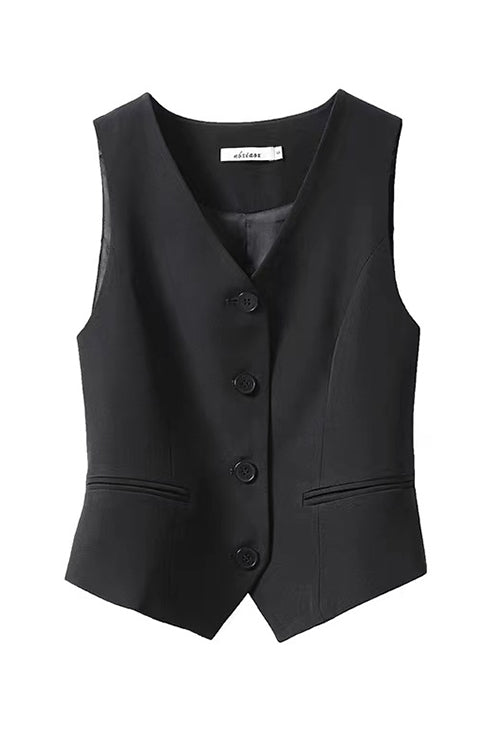 Rebadress V Neck Button Up Pocketed Blazer Vest
