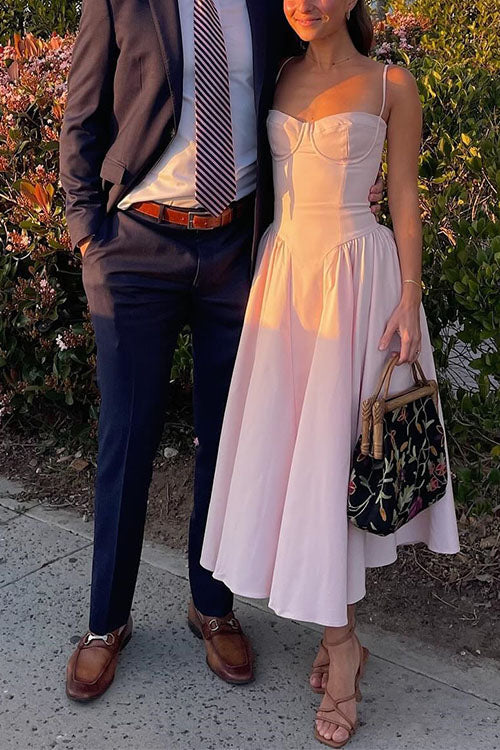 Rebadress Spaghetti Strap Pocketed Corset Swing Midi Dress