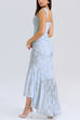 Rebadress Sleeveless Ruched Waist Ruffle Hem Jacquard Maxi Dress