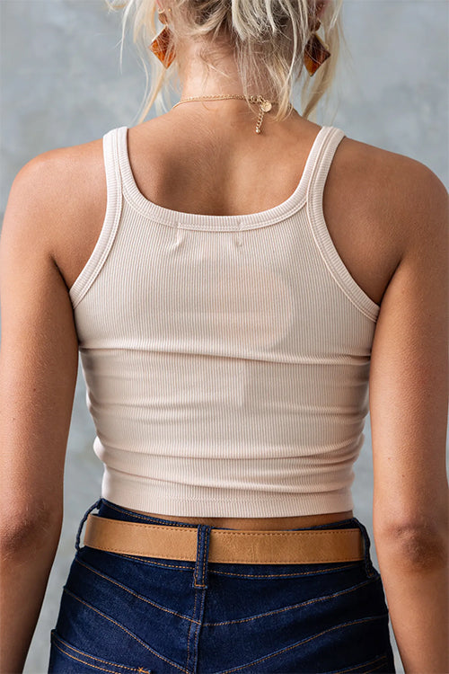 Rebadress Stretchy Ribbed Knit Crop Cami Top