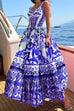 Rebadress V Neck Waisted Floral Print Swing Maxi Cami Dress