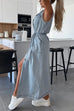 Rebadress Sleeveless Button Down Tie Waist Pocketed Denim Midi Dress