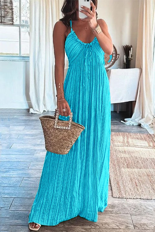 Rebadress Halter Backless Tie Knot Printed Maxi Vacation Dress